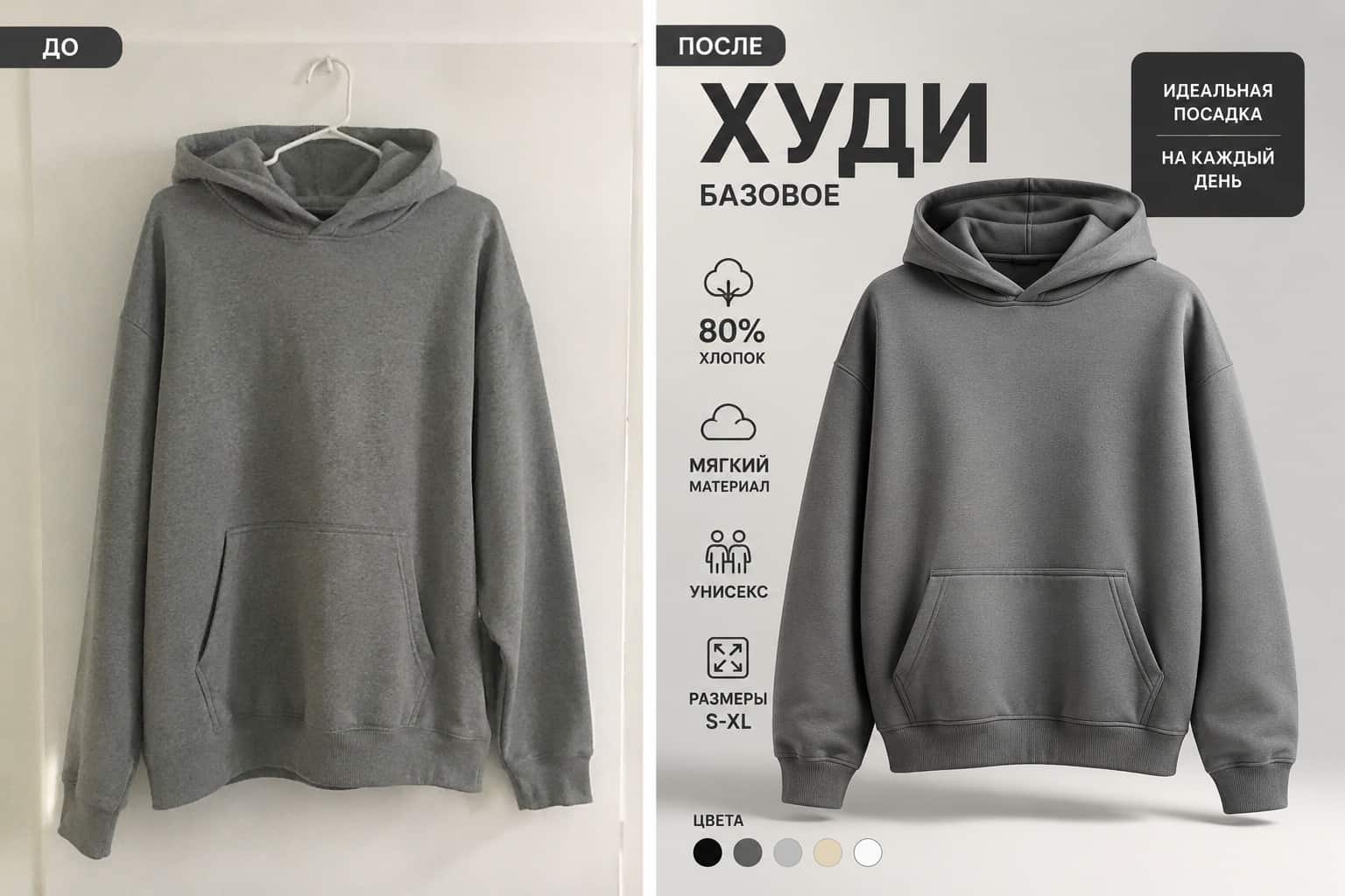 экран Инфографова, слева статичная обложка с худи, справа превью видео из неё