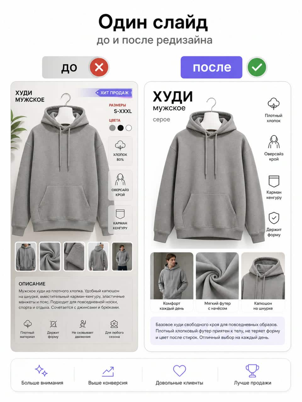 одна карточка до переделки и после, рядом