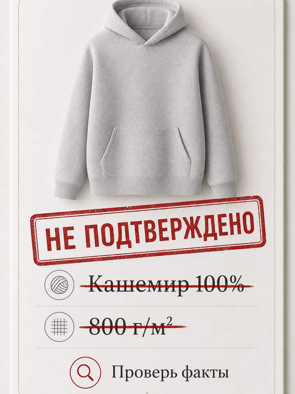 ] Она иногда мнёт мелкие детали. Молнию, шов, фактуру резинки. На крупном плане это заметно, проверяй каждый такой слайд. Она не чувствует твою нишу. Не знает, что твой покупатель смотрит на карман для телефона. Смысловые акценты расставляешь ты сам. Слабое исходное фото повышает риск неточного результата. Мутный кадр и неверный цвет света усложняют проверку формы, оттенка и деталей товара. ## Как не соврать на карточке: паспорт товара Это главный пункт. Разберём отдельно. Проблема простая. Нейросеть может выдумать состав, плотность, уход или размерную сетку. Если неподтверждённый факт уйдёт на карточку, покупатель получит недостоверную информацию. В Инфографове для этого сделан паспорт товара. Ты сам подтверждаешь факты, которые разрешено использовать при сборке карточки. [ФОТО →