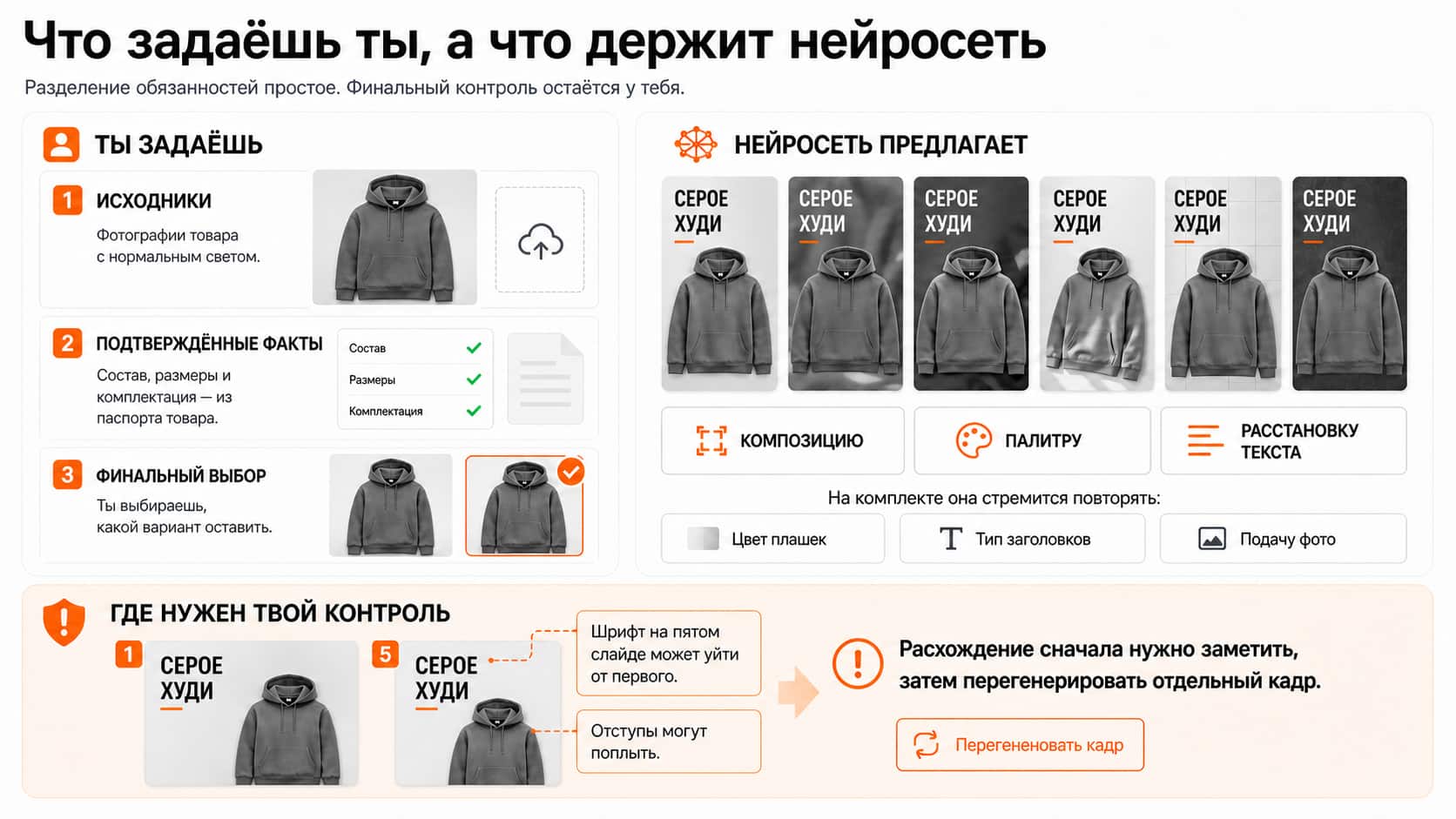что задаёт продавец, что предлагает нейросеть и что обязательно проверяется перед публикацией