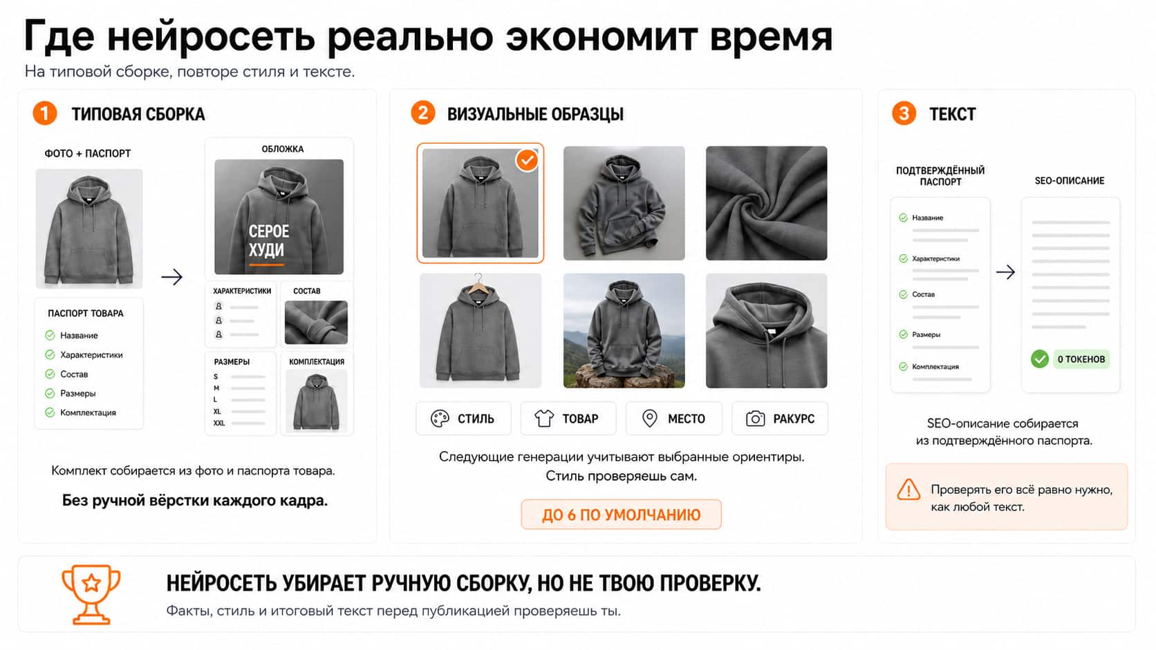 где экономится время — типовой комплект, визуальные образцы до 6 штук, описание из паспорта; рядом блок обязательной проверки