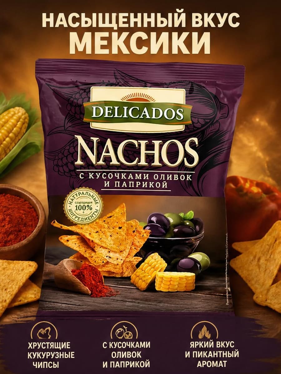 Карточка Delicados Nachos про насыщенный вкус Мексики