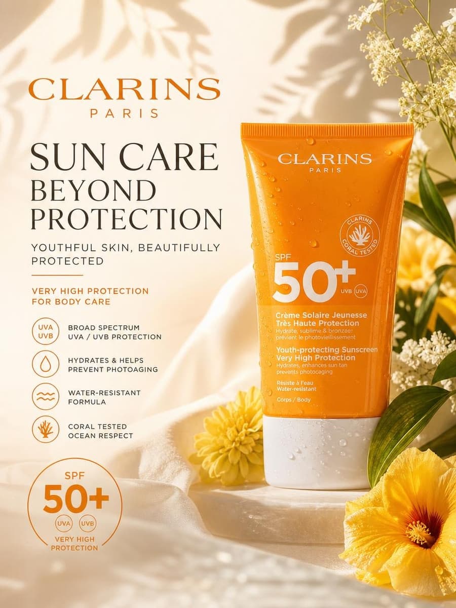 Дизайнерская обложка: солнцезащитный крем Clarins