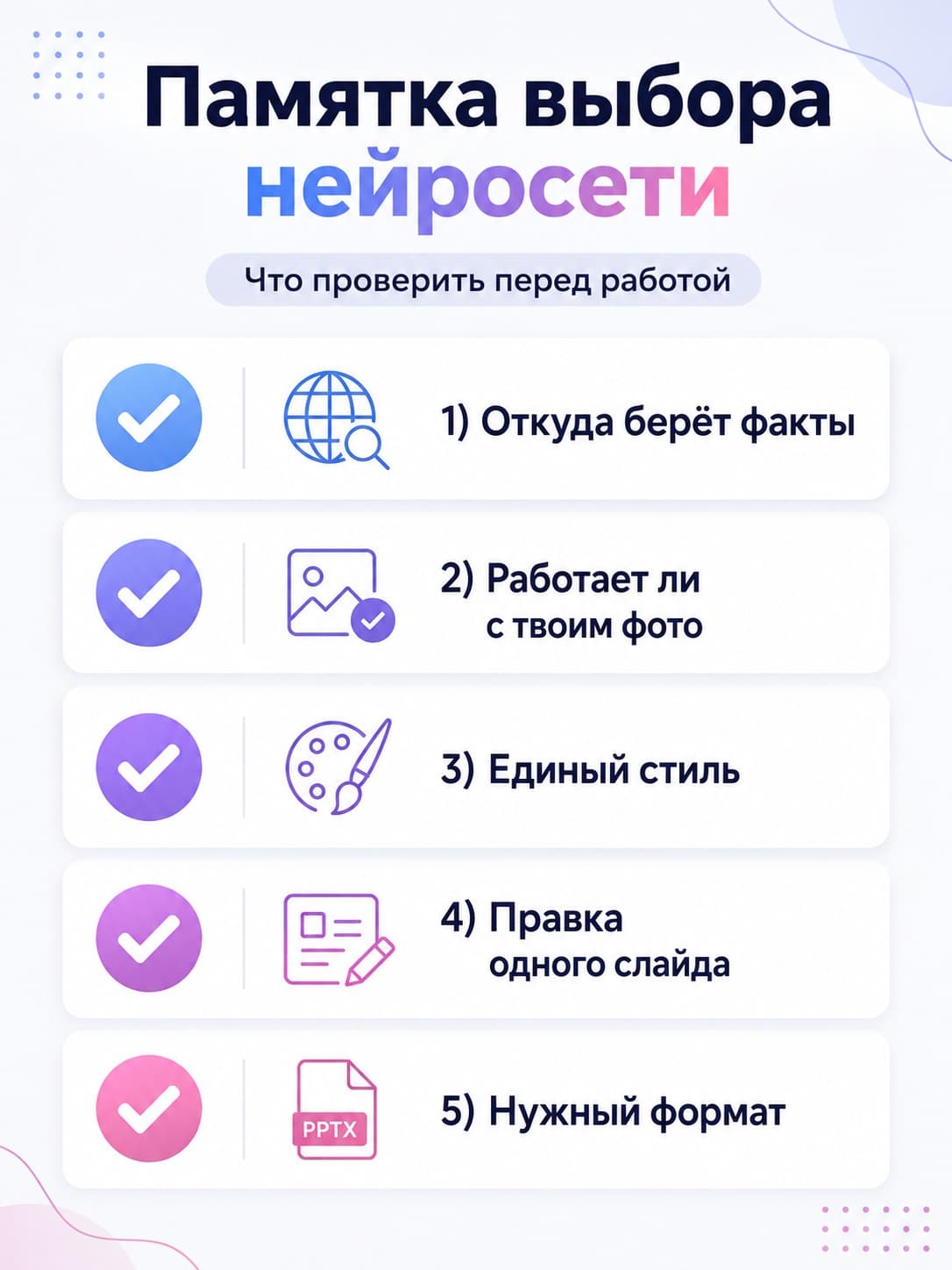 простая памятка с этими пунктами выбора