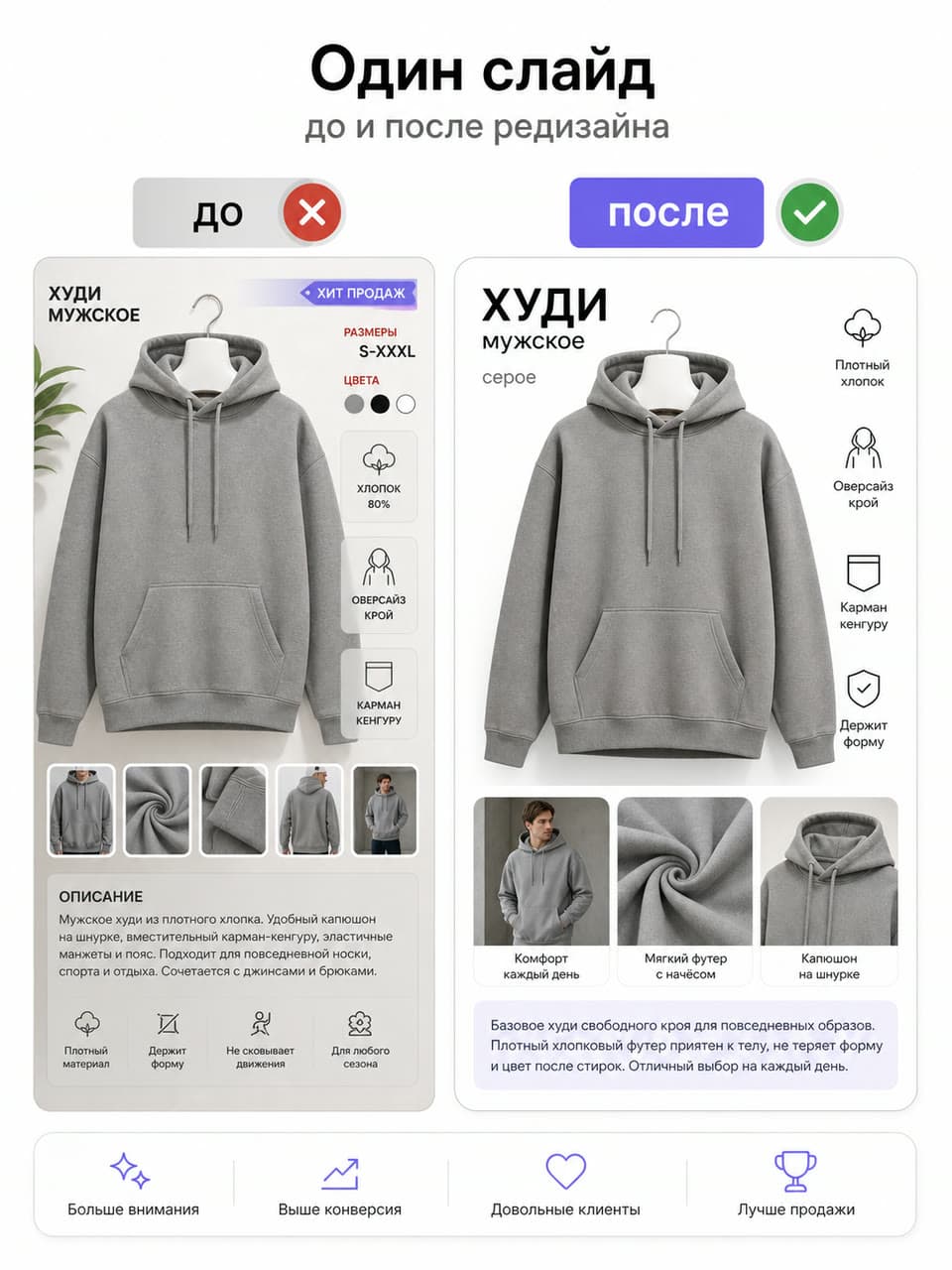 одна карточка до переделки и после, рядом