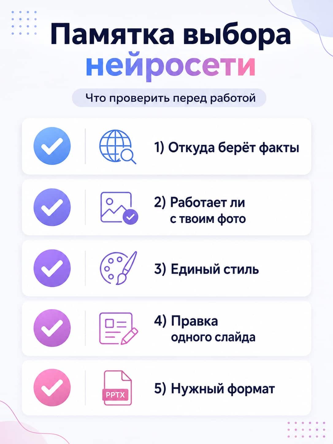 простая памятка с этими пунктами выбора